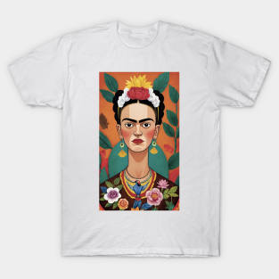 Frida's Cartoon Charm: Colorful Portrait T-Shirt